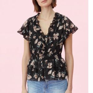 Rebecca Taylor black silk viscose floral top